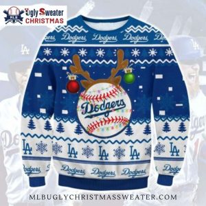 Los Angeles Dodgers Reindeer Baseball Ornament Ugly Sweater