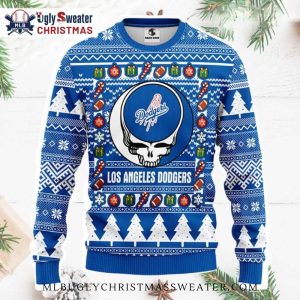 Los Angeles Dodgers Skeleton Logo Festive Ugly Sweater