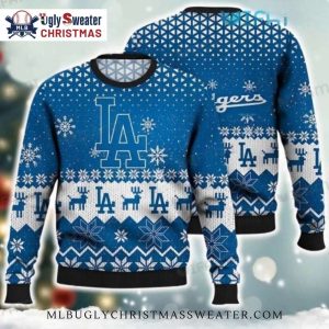 Los Angeles Dodgers Ugly Christmas Sweater With Reindeer Pattern