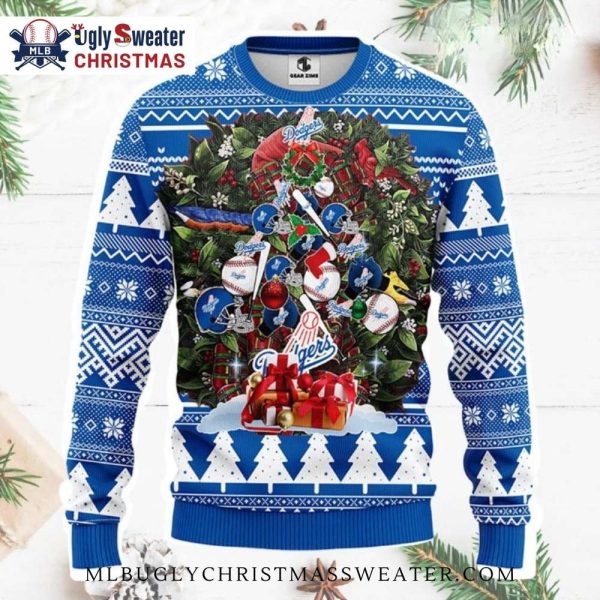 MLB Dodgers Holiday Wreath With Ornaments Ugly Sweater