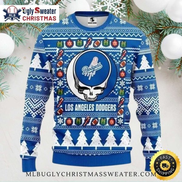 MLB Los Angeles Dodgers Blue Skull Christmas Sweater