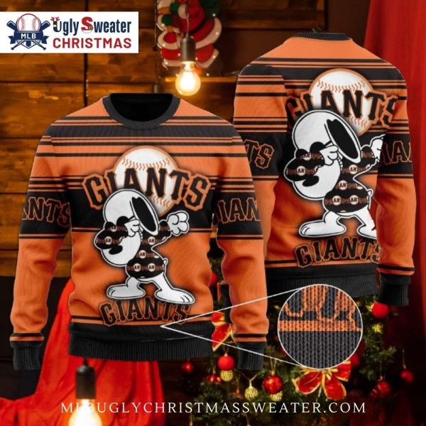 MLB SF Giants Snoopy Baseball Striped Ugly Christmas Sweater