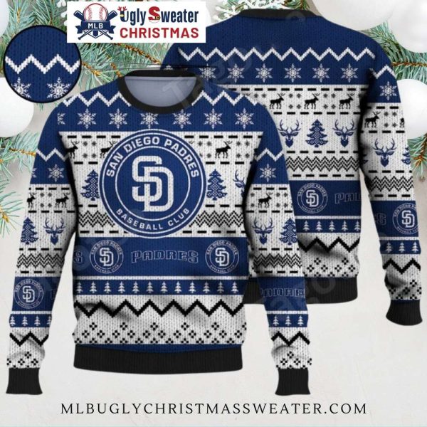 MLB San Diego Padres Ugly Sweater Snowflake Reindeer Pattern