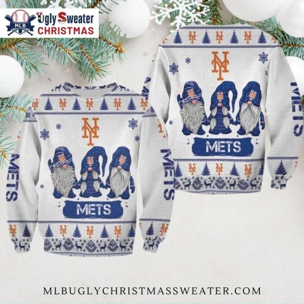 Mets Gnome Trio Ugly Christmas Sweater – Snowflake Design