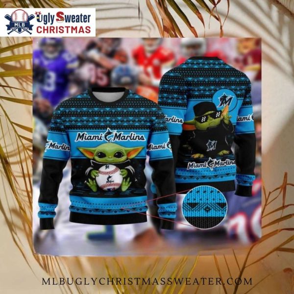 Miami Marlins Baby Yoda Baseball Themed Ugly Christmas Sweater