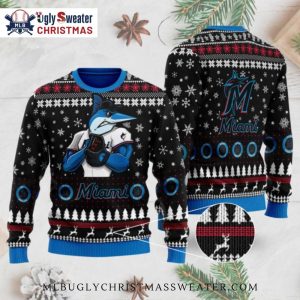 Miami Marlins Baseball Mascot Ugly Christmas Sweater – Winter Edition