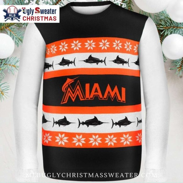 Miami Marlins Black And Orange Marlin Pattern Ugly Sweater