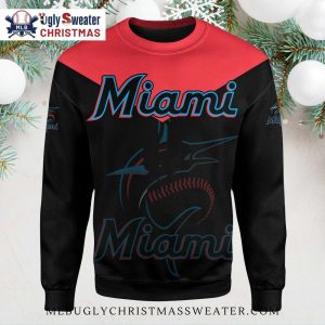 Miami Marlins Bold Black And Red Logo Ugly Christmas Sweater