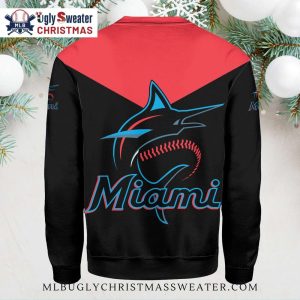 Miami Marlins Bold Black And Red Logo Ugly Christmas Sweater