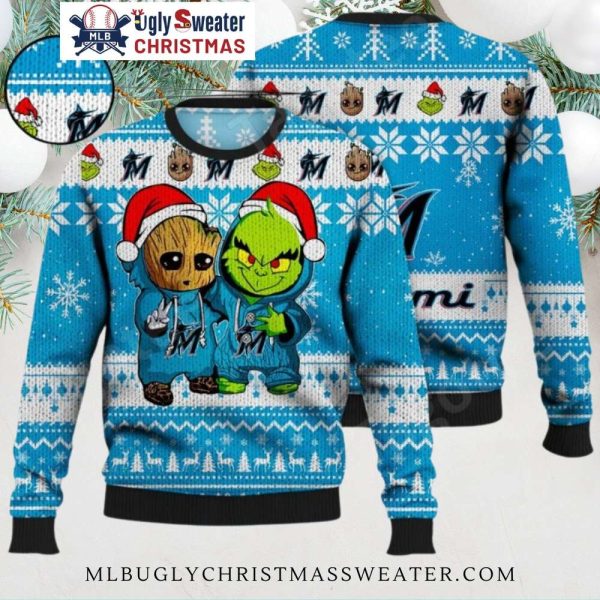 Miami Marlins Grinch And Groot Christmas Sweater – Ugly Holiday Design