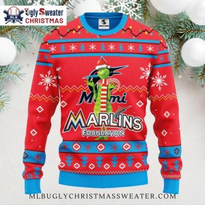 Miami Marlins Grinch Foundation Red Ugly Christmas Sweater