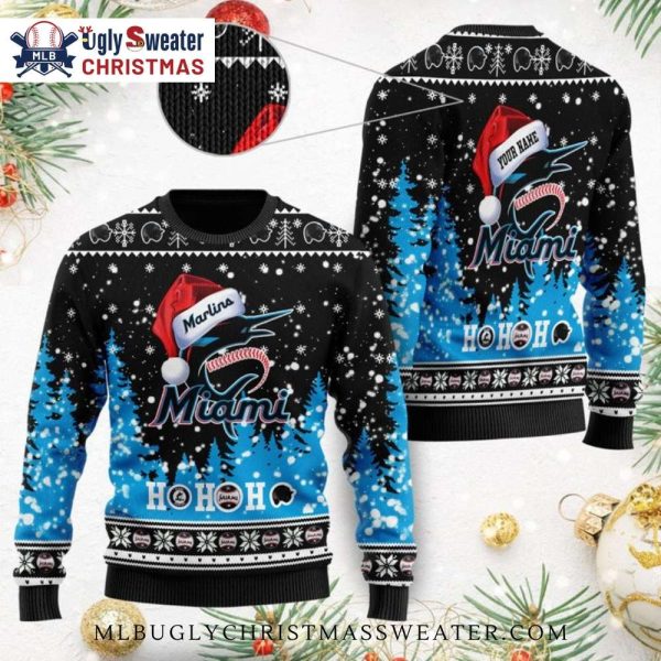 Miami Marlins Personalized Santa Hat Ugly Christmas Sweater