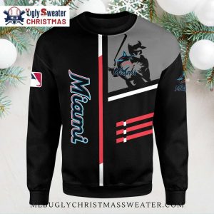 Miami Marlins Striking Black And Gray Logo Ugly Christmas Sweater