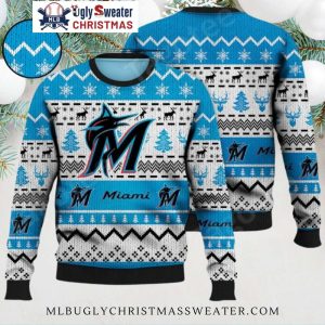 Miami Marlins Team Logo Festive Ugly Christmas Sweater