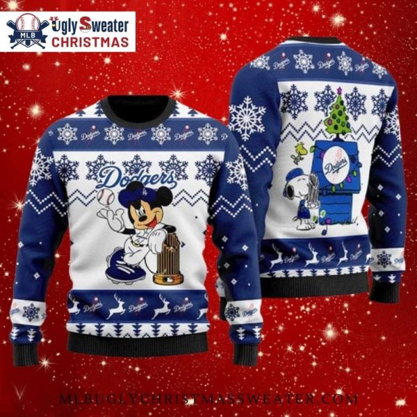 Mickey And Snoopy Dodgers Champions Ugly Christmas Sweater