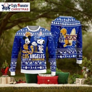 Mickey And Snoopy LA City of Champions Ugly Sweater