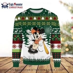 Mickey Mouse Playing Baseball SF Giants Ugly Christmas Sweater