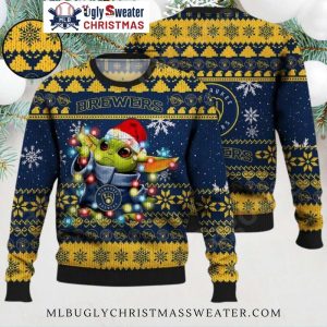 Milwaukee Brewers Baby Yoda Christmas Lights Ugly Sweater