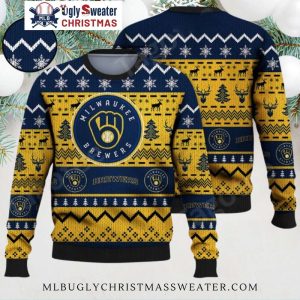 Milwaukee Brewers Blue And Yellow Deer Pattern Ugly Sweater