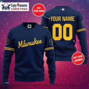 Milwaukee Brewers Custom Navy Blue Jersey Sweater