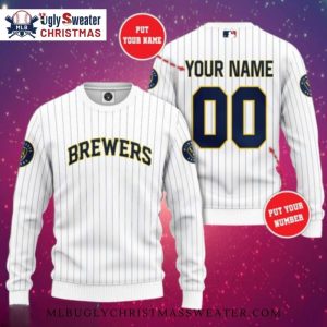 Milwaukee Brewers Custom White Pinstripe Jersey Sweater