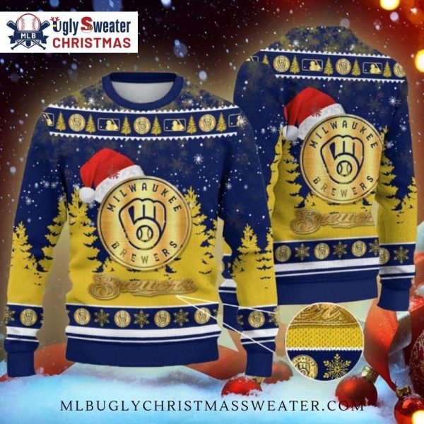 Milwaukee Brewers Golden Logo Christmas Trees Ugly Sweater