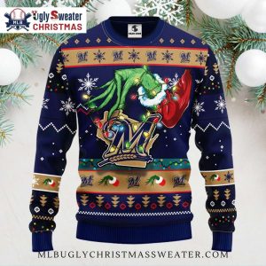 Milwaukee Brewers Grinch Stealing Christmas Ugly Sweater