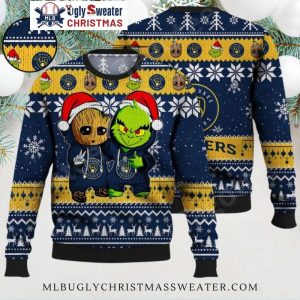 Milwaukee Brewers Groot And Grinch Ugly Christmas Sweater