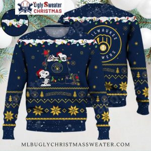 Milwaukee Brewers Snoopy Decorating Tree Ugly Sweater