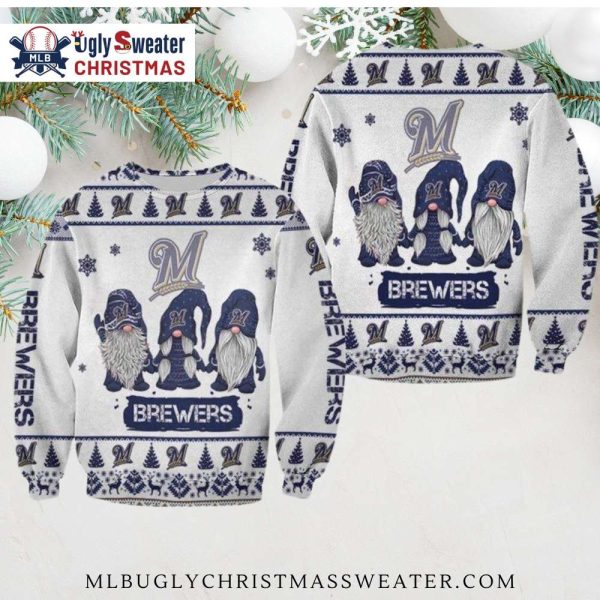 Milwaukee Brewers Ugly Christmas Sweater Gnome Trio Winter Design