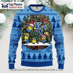 Minions And KC Royals Wreath Ugly Christmas Sweater Design