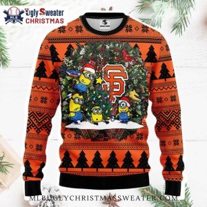 Minions Decorate Christmas Tree SF Giants Ugly Christmas Sweater