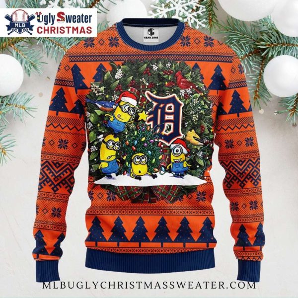 Minions Decorating Detroit Tigers Tree Ugly Christmas Sweater