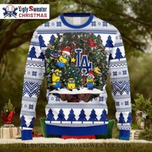 Minions Decorating LA Dodgers Tree Ugly Christmas Sweater