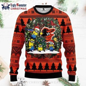 Minions Decorating Tree Baltimore Orioles Ugly Sweater 1