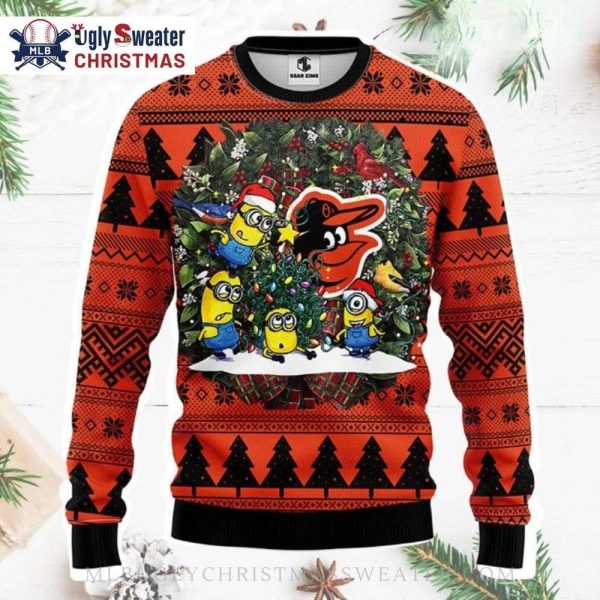 Minions Decorating Tree Baltimore Orioles Ugly Sweater