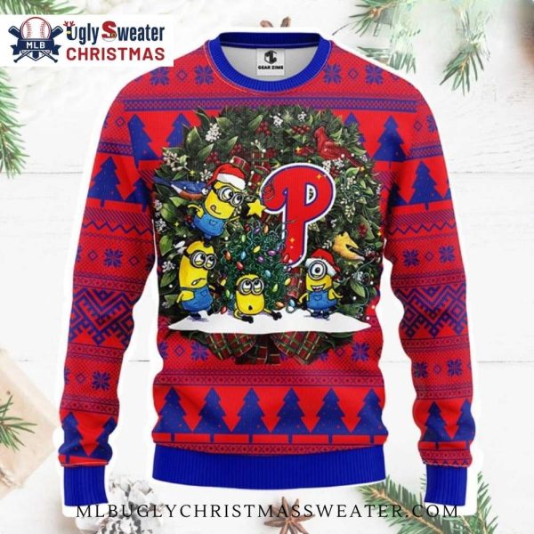 Minions Philadelphia Phillies Wreath Christmas Ugly Sweater