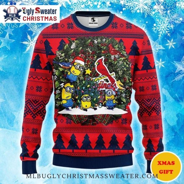 Minions Wreath St. Louis Cardinals Christmas Sweater