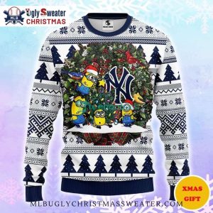 Minions Yankees Christmas Wreath Ugly Christmas Sweater