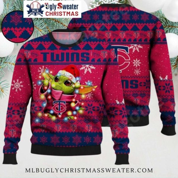 Minnesota Twins Baby Yoda Christmas Lights Ugly Sweater