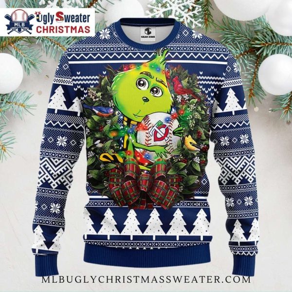 Minnesota Twins Green Grinch Christmas Lights Ugly Sweater