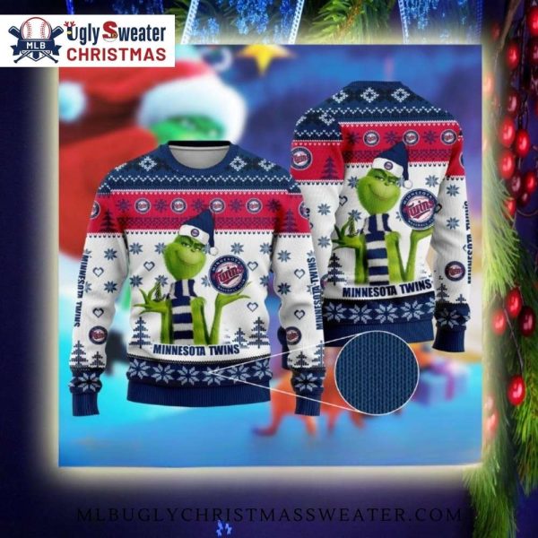 Minnesota Twins Grinch Festive Snowflake Ugly Sweater