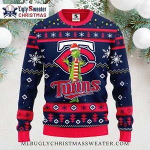 Minnesota Twins Grinch Santa Holiday Ugly Christmas Sweater