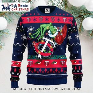 Minnesota Twins Grinch Stealing Christmas Lights Ugly Sweater