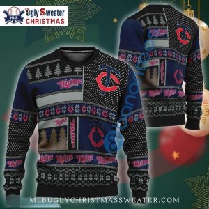 Minnesota Twins Logo Patchwork Ugly Christmas Sweater