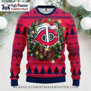 Minnesota Twins Logo Wreath Lights Ugly Christmas Sweater