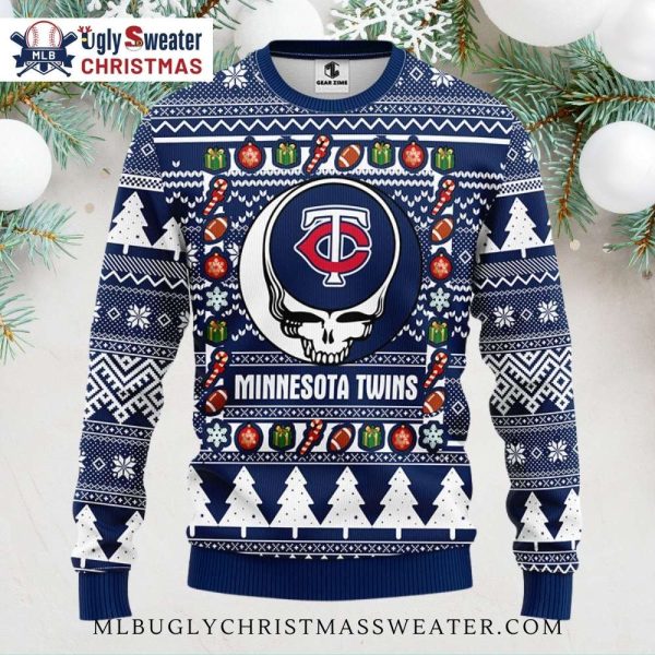 Minnesota Twins Skull And Gifts Ugly Christmas Sweater