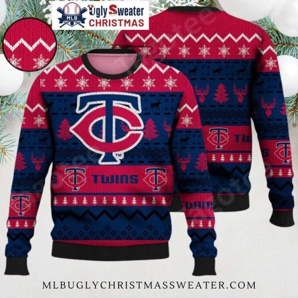 Minnesota Twins Snowflake Reindeer Ugly Christmas Sweater