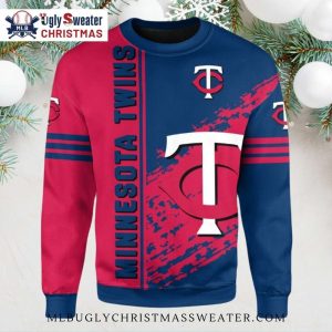 Minnesota Twins Split Logo Classic Holiday Crewneck Ugly Sweater 1