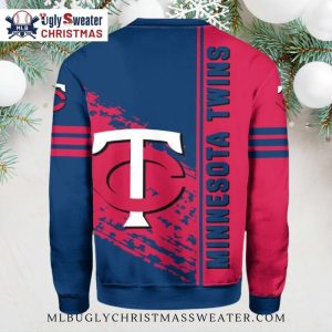 Minnesota Twins Split Logo Classic Holiday Crewneck Ugly Sweater 2